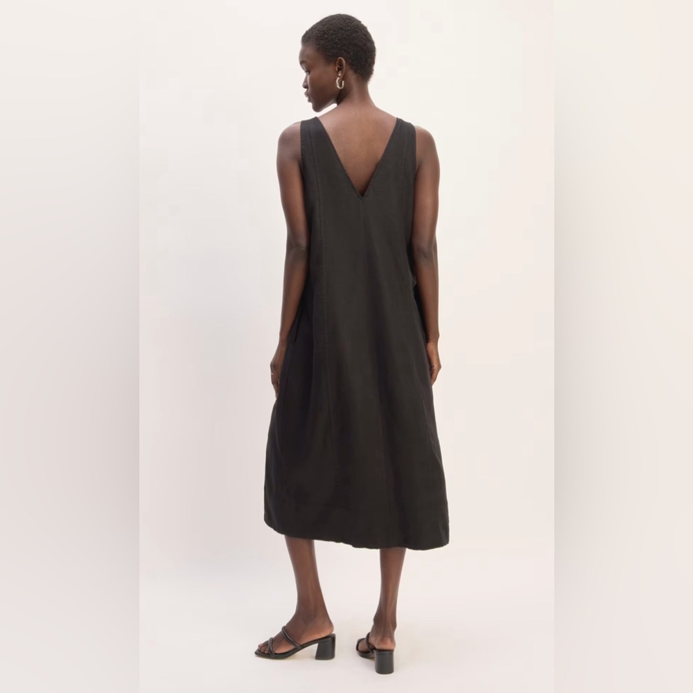 NWT Everlane The Linen V-Neck Midi Black Dress, Size 14 - Picture 6 of 16